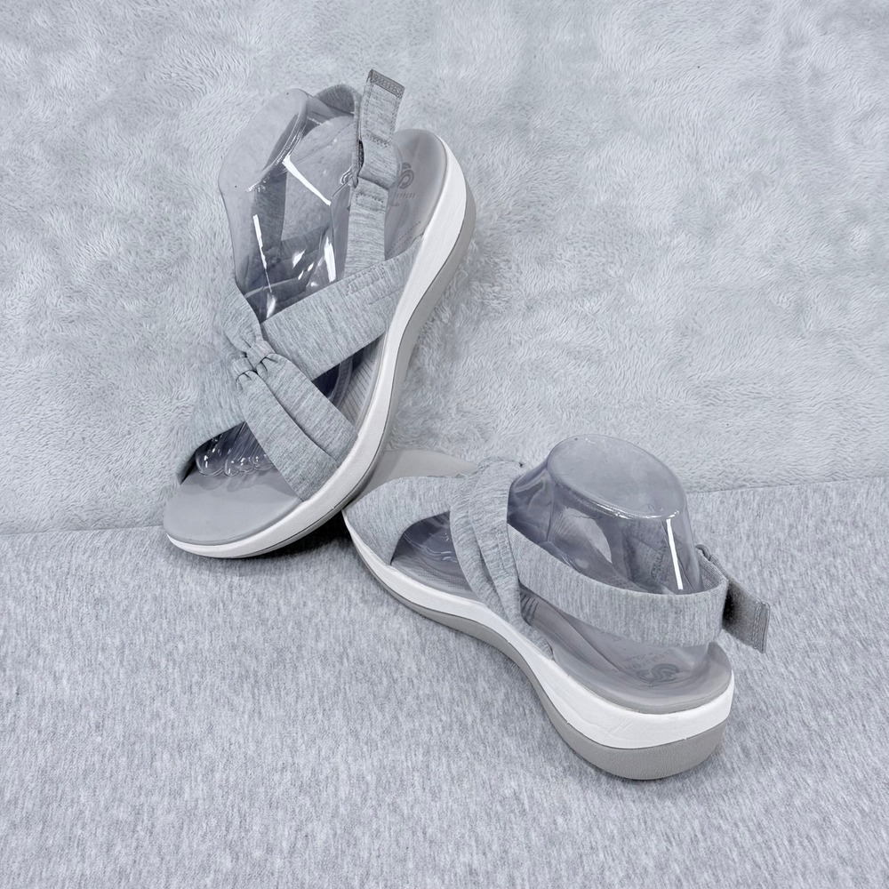 Clarks Arla Belle Sandals Cloudsteppers Womens 10W Wide Grey Wedge Slingback